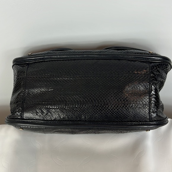 R&Y Augousti Large Black Python Snakeskin Shoulder Bag with Brass Hardware - Picture 7 of 17